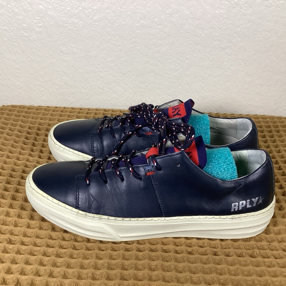 REPLAY leather sneakers Low Sneakers Mens Sz US 10 EU 43 Navy Blue Laced Up